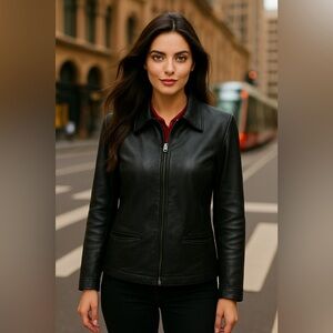 Preston & York Genuine Lambskin Leather Jacket Black Zip Front XL Vintage Moto